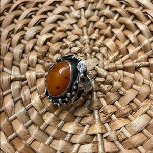 Vintage Silver and Amber Statement Ring